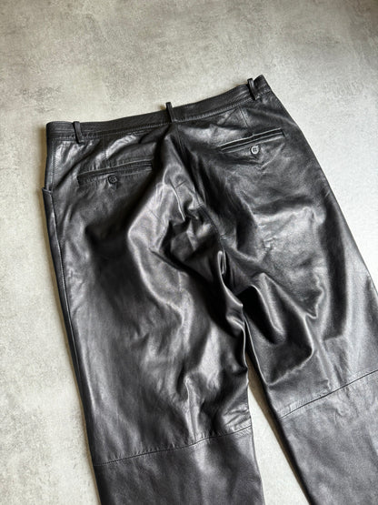 2000s Black Soft Artisanal Leather Milanese Pants  (L) - 5