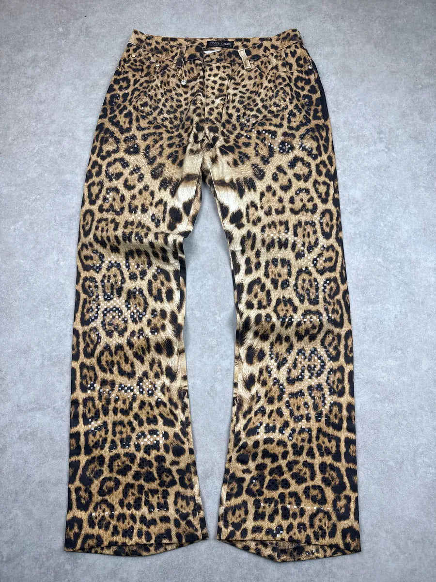 2000s Roberto Cavalli Leopard Embellished Royal Pants qarmxJHt 0