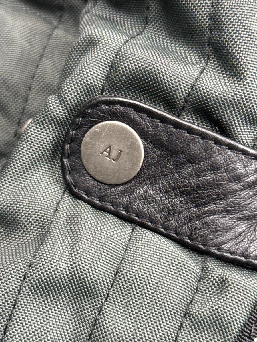 2000s Armani Black Leather Biker Quilted Panel Leather Jacket qbeodtgD 10