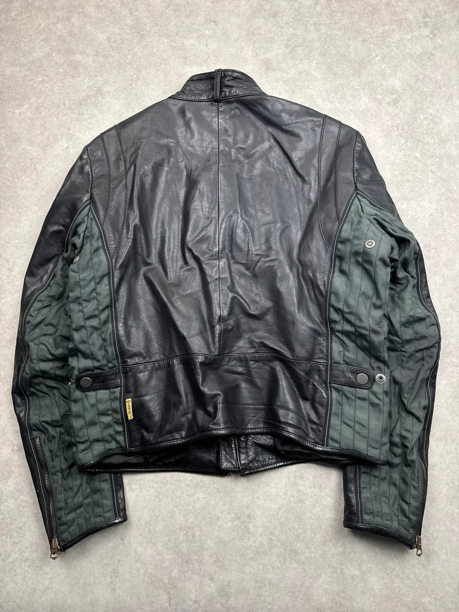 2000s Armani Black Leather Biker Quilted Panel Leather Jacket qbeodtgD 6