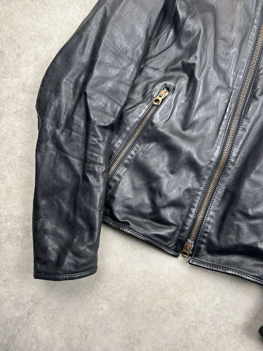 2000s Armani Black Leather Biker Quilted Panel Leather Jacket qbeodtgD 7