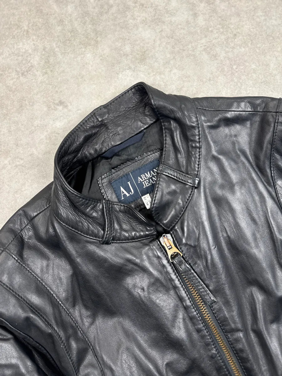2000s Armani Black Leather Biker Quilted Panel Leather Jacket qbeodtgD 11