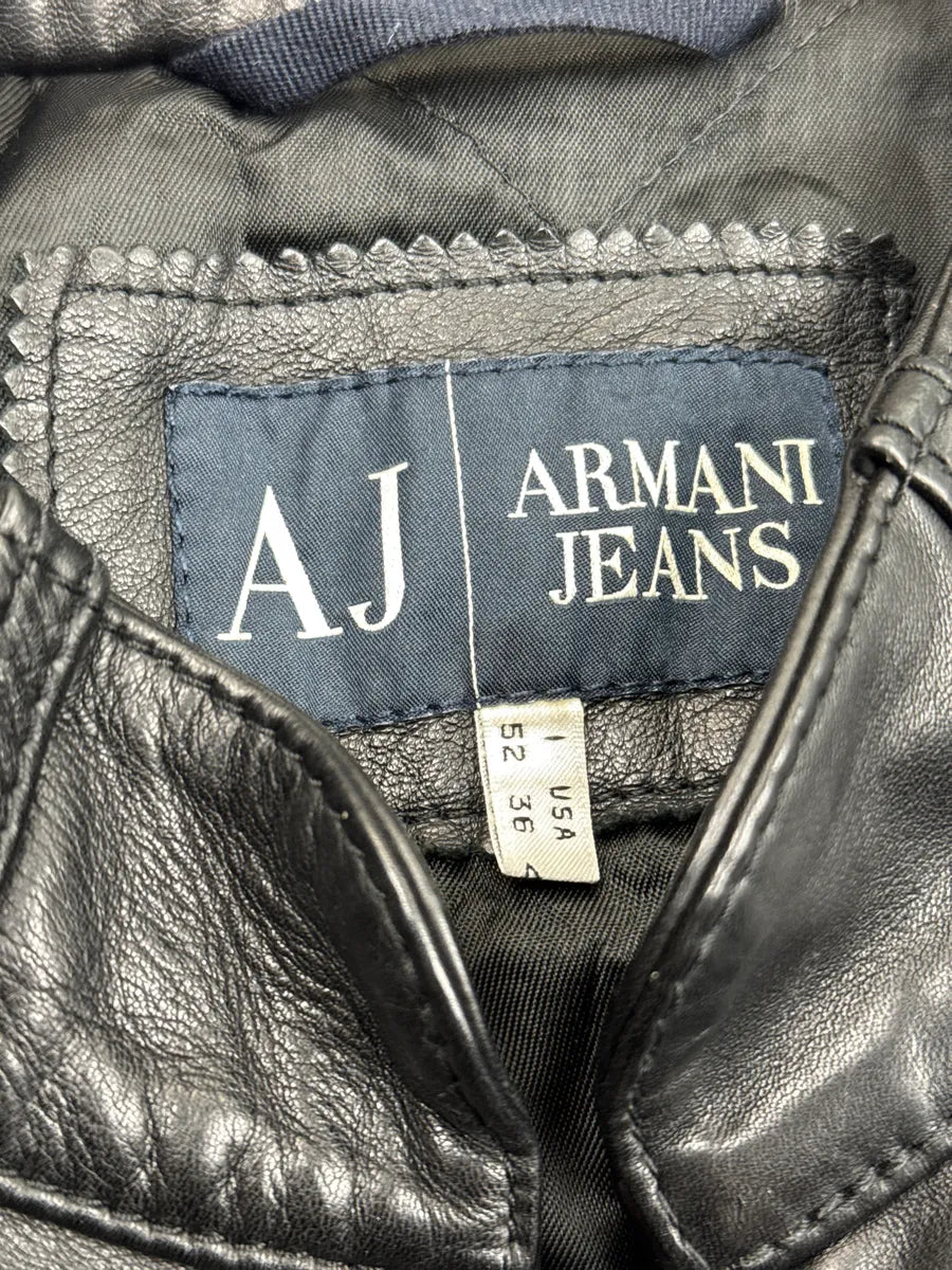 2000s Armani Black Leather Biker Quilted Panel Leather Jacket qbeodtgD 12