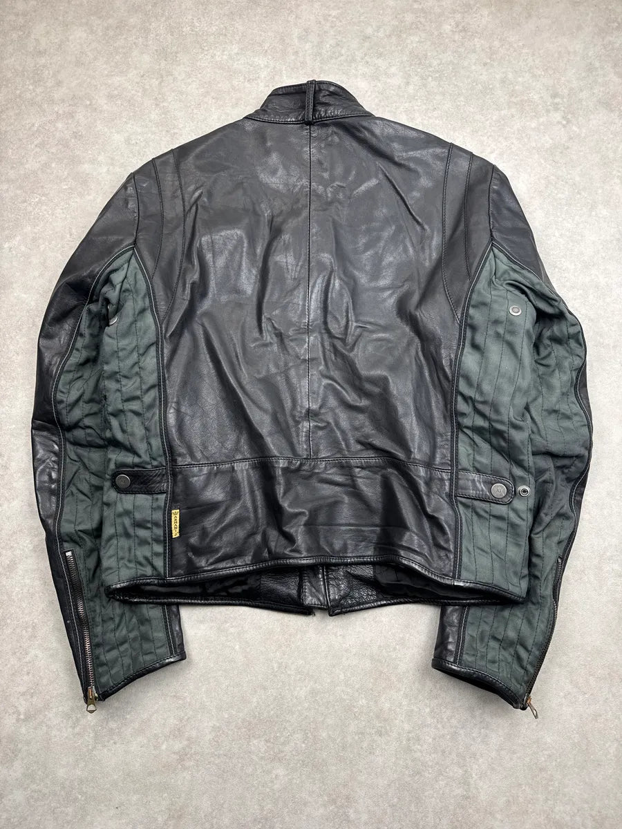 2000s Armani Black Leather Biker Quilted Panel Leather Jacket qbeodtgD 4