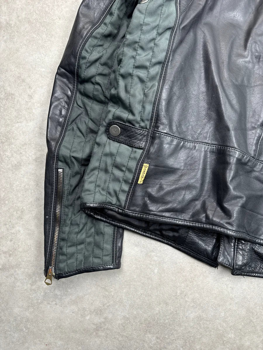 2000s Armani Black Leather Biker Quilted Panel Leather Jacket qbeodtgD 13