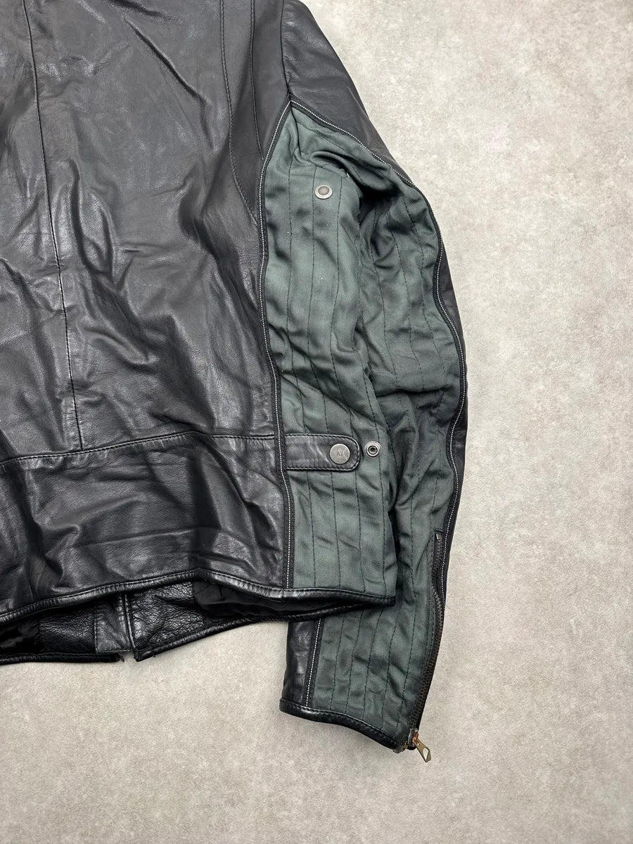 2000s Armani Black Leather Biker Quilted Panel Leather Jacket qbeodtgD 8