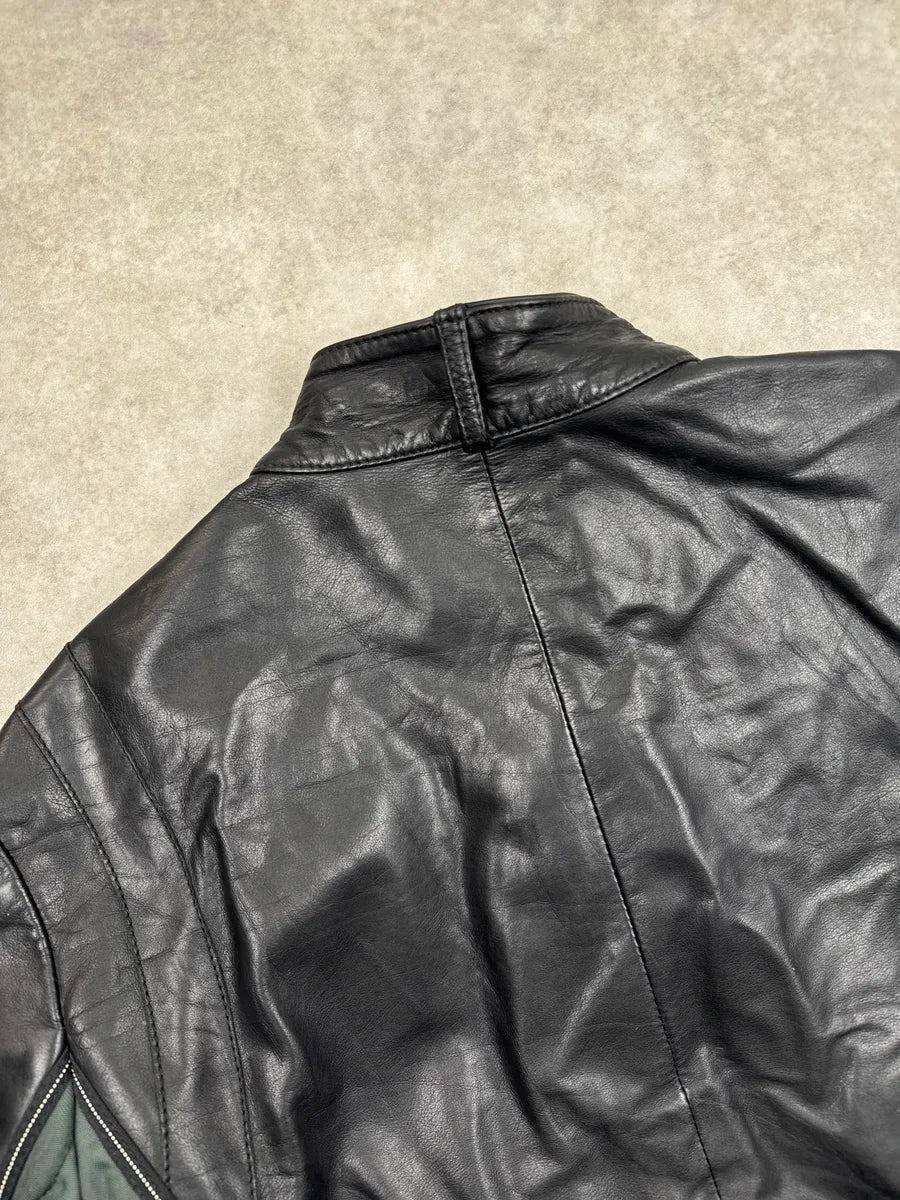 2000s Armani Black Leather Biker Quilted Panel Leather Jacket qbeodtgD 9