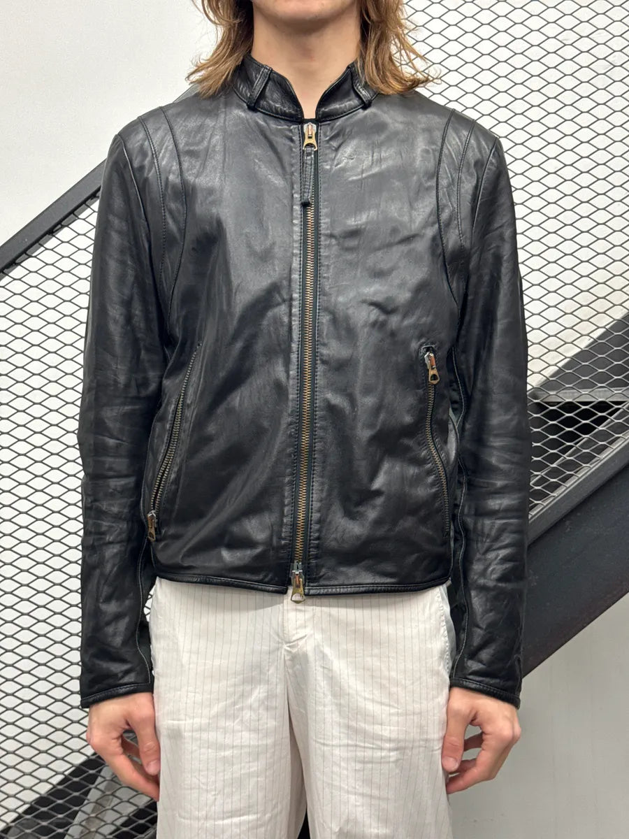 2000s Armani Black Leather Biker Quilted Panel Leather Jacket qbeodtgD 1