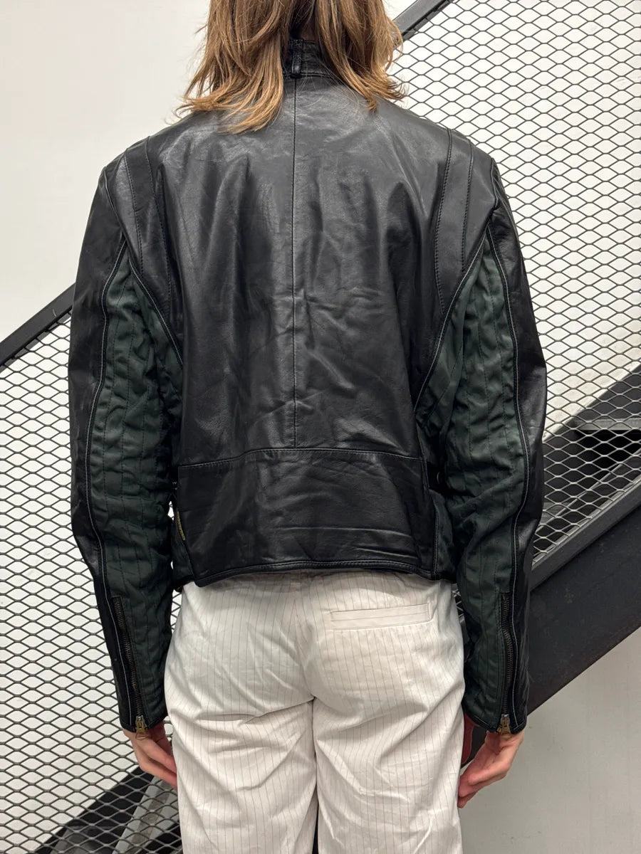 2000s Armani Black Leather Biker Quilted Panel Leather Jacket qbeodtgD 2