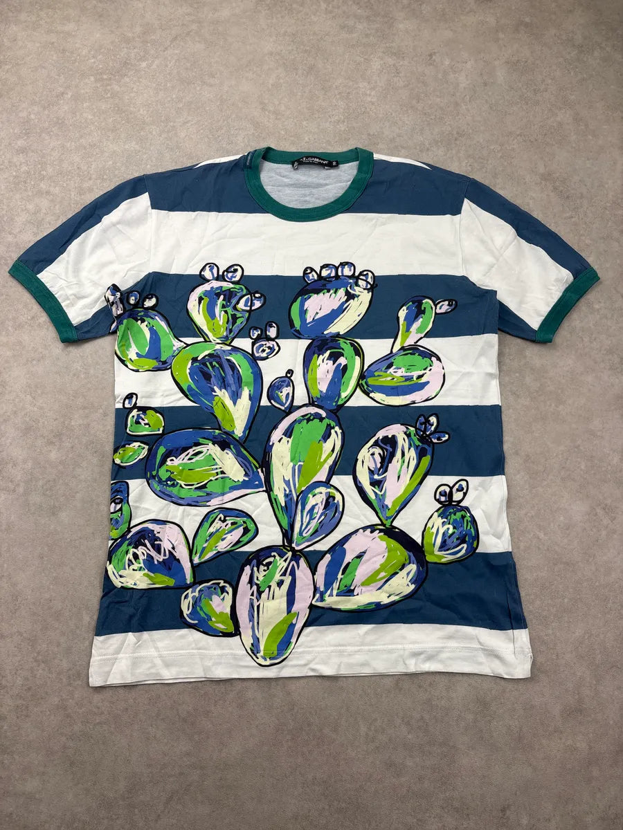 SS2017 Dolce & Gabbana Navy & White Cactus Striped T-Shirt qcJiOwRC 0