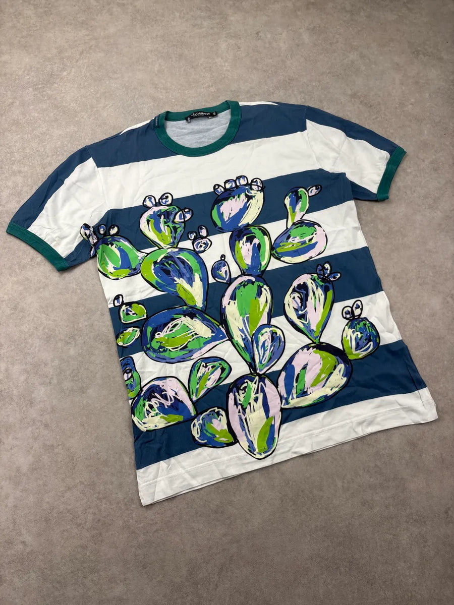 SS2017 Dolce & Gabbana Navy & White Cactus Striped T-Shirt qcJiOwRC 3