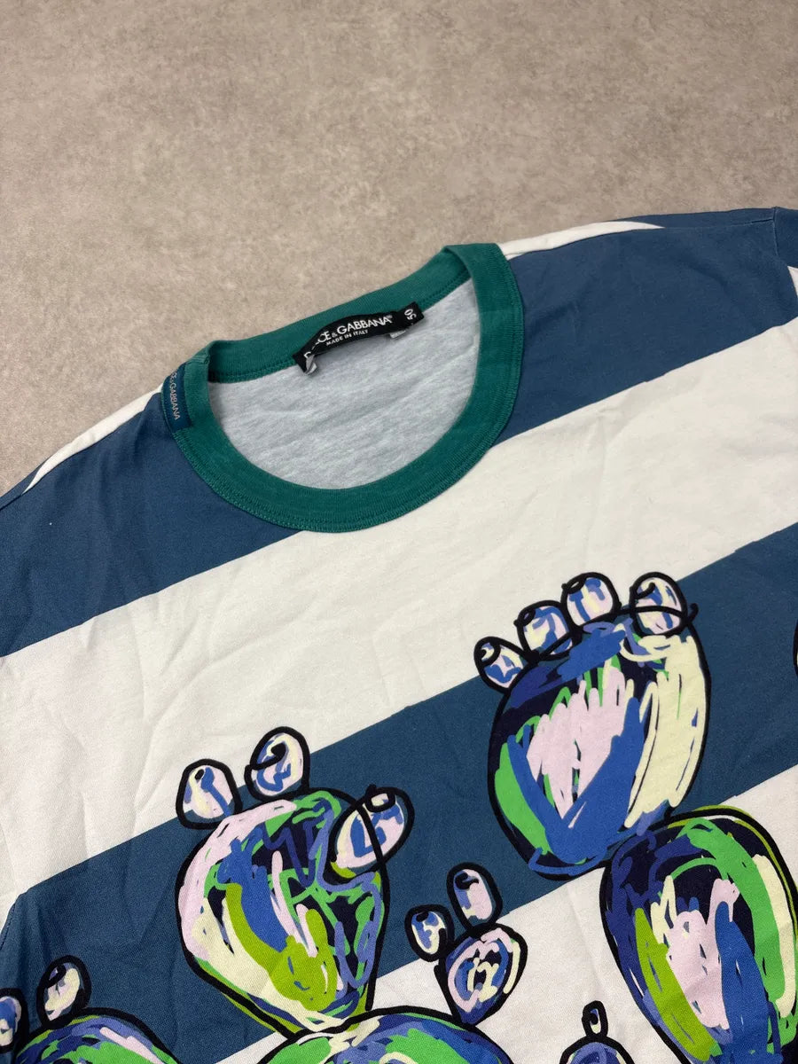 SS2017 Dolce & Gabbana Navy & White Cactus Striped T-Shirt qcJiOwRC 4