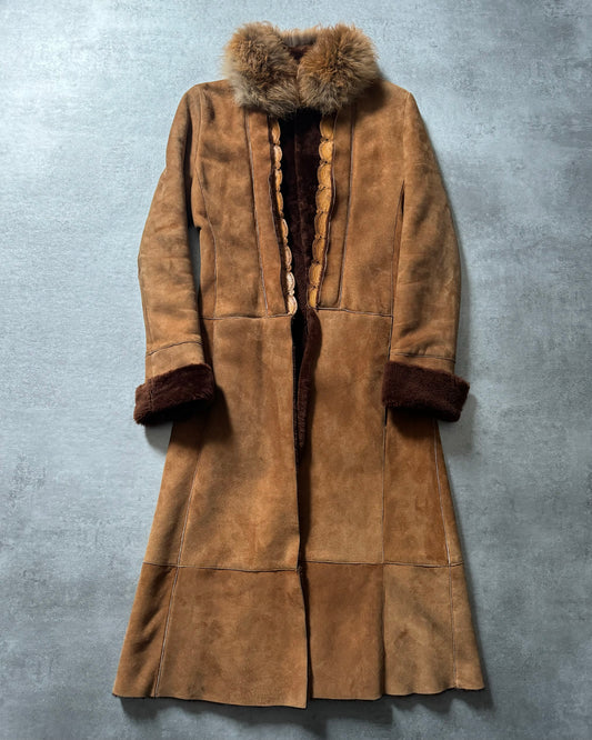 2000s Roberto Cavalli Royal Leather Long Camel Coat  (L) - 1