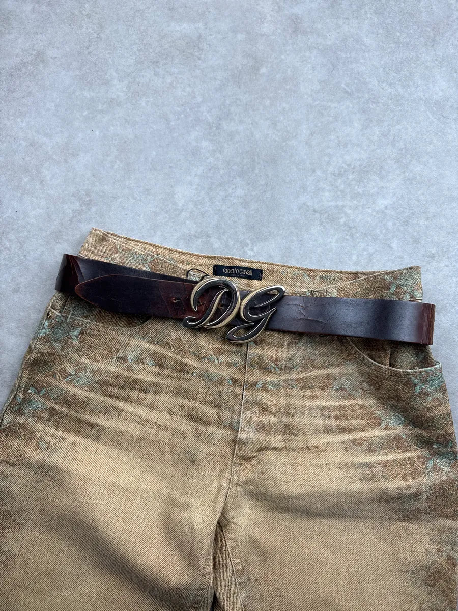 2000s Dolce & Gabbana Dark Brown Leather Cracked Eroded Belt qeoTUNwR 0