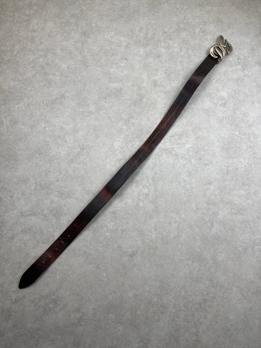 2000s Dolce & Gabbana Dark Brown Leather Cracked Eroded Belt qeoTUNwR 8