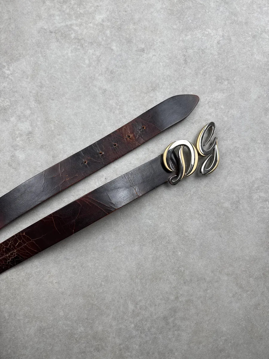 2000s Dolce & Gabbana Dark Brown Leather Cracked Eroded Belt qeoTUNwR 3