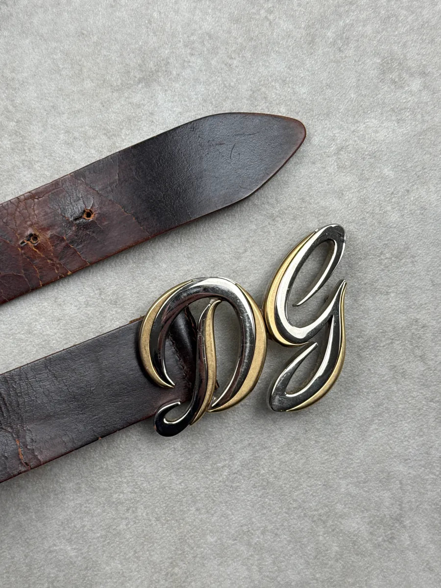 2000s Dolce & Gabbana Dark Brown Leather Cracked Eroded Belt qeoTUNwR 4