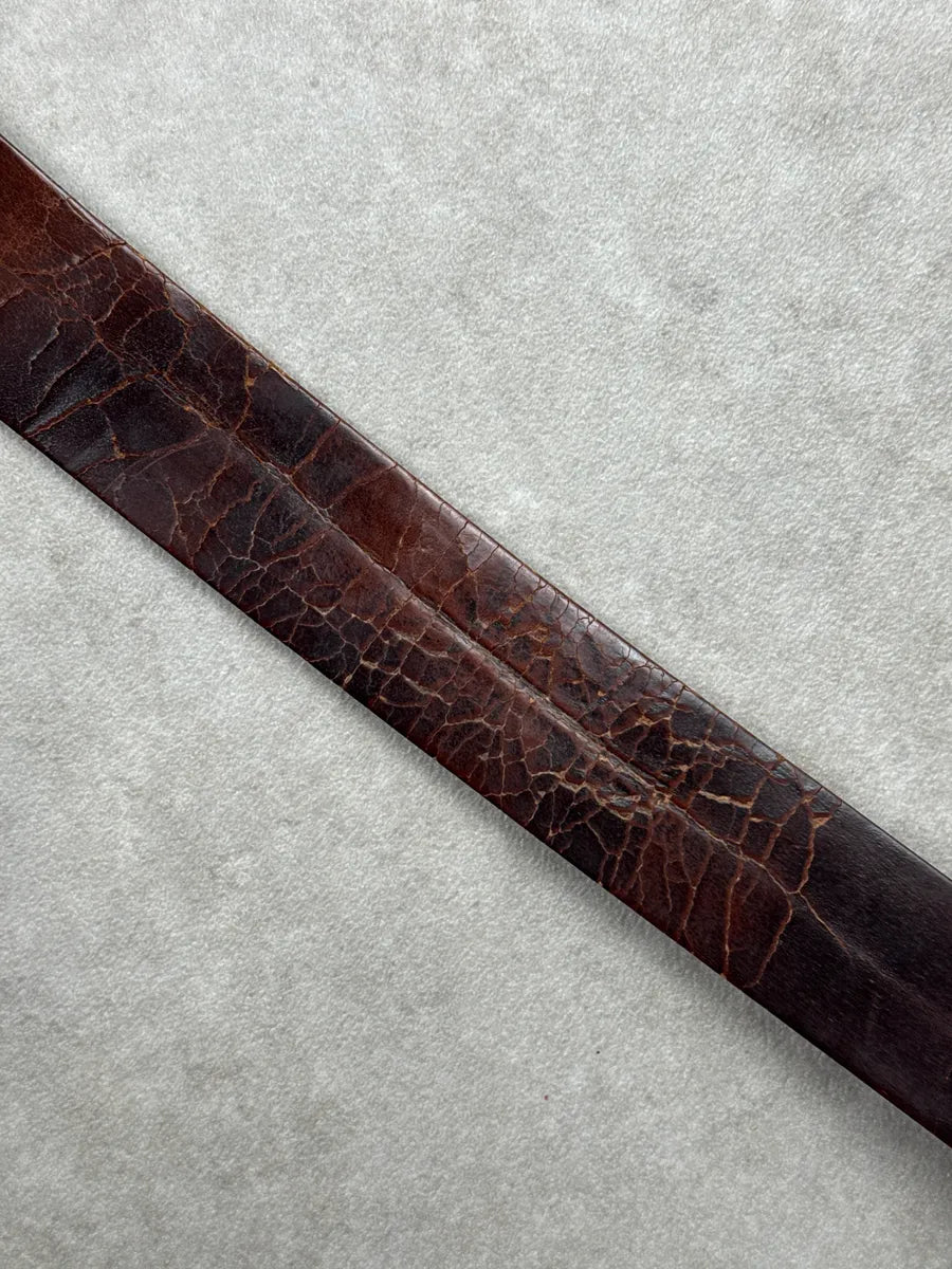 2000s Dolce & Gabbana Dark Brown Leather Cracked Eroded Belt qeoTUNwR 6