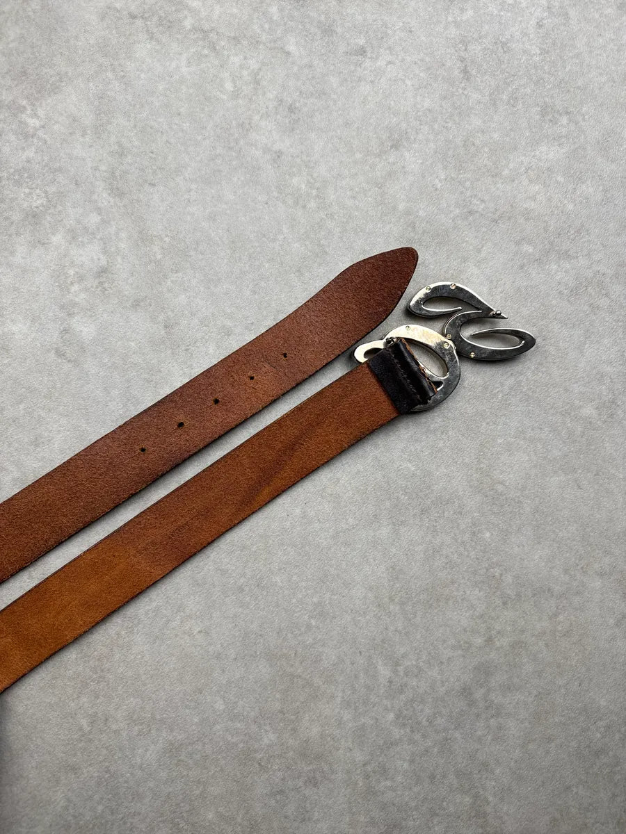 2000s Dolce & Gabbana Dark Brown Leather Cracked Eroded Belt qeoTUNwR 2