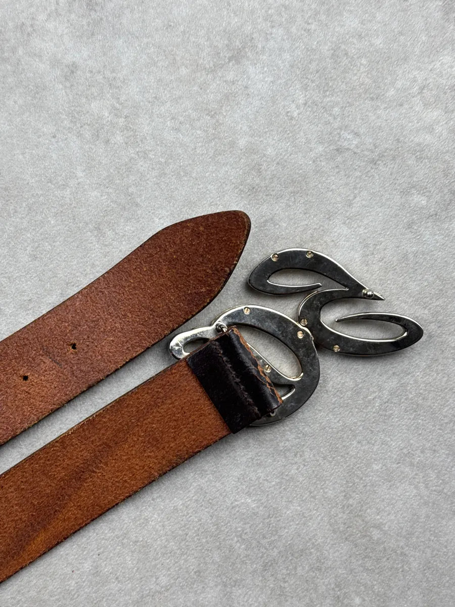 2000s Dolce & Gabbana Dark Brown Leather Cracked Eroded Belt qeoTUNwR 5