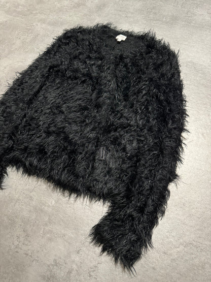 2000s Armani Collezioni Asymmetrical Black Fur Cozy Cardigan (XS) - 6