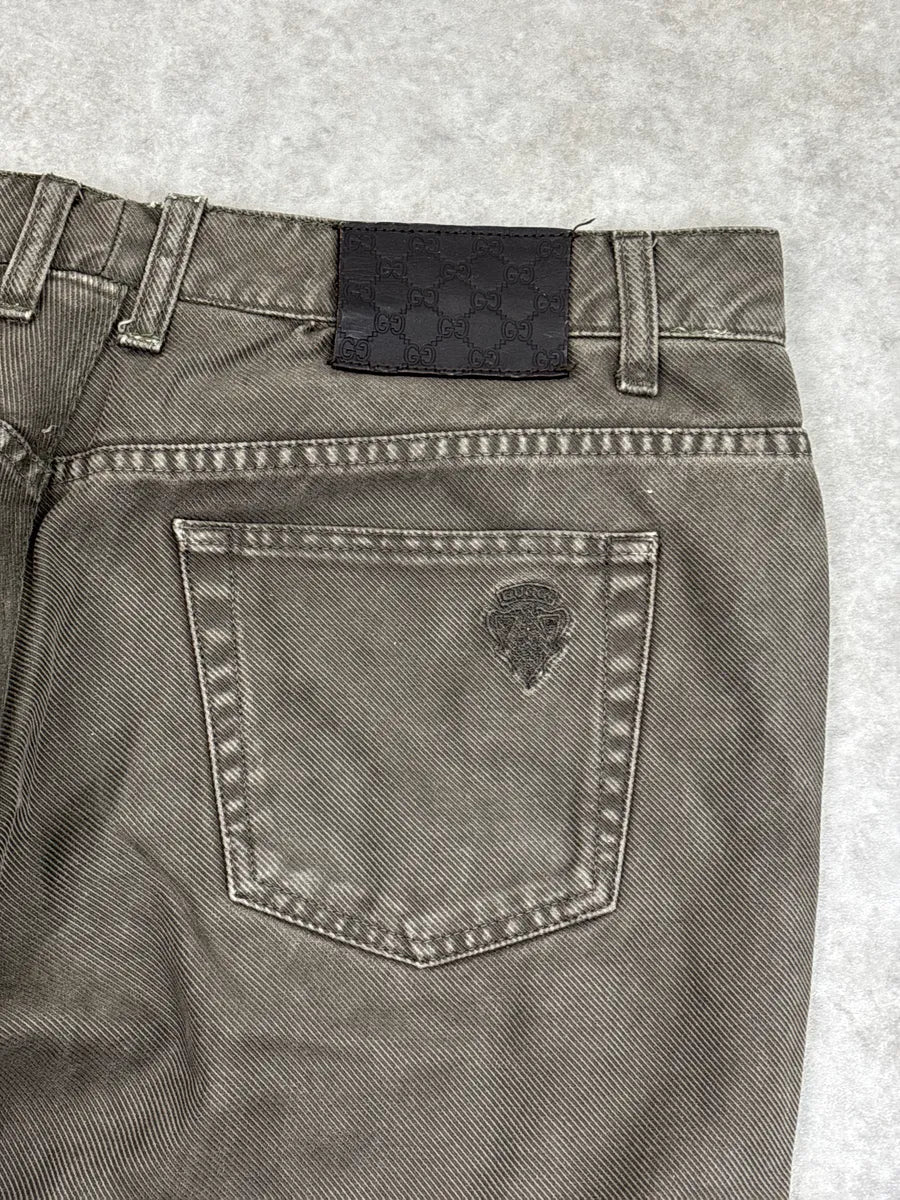 AW2006 Gucci Taupe Brown Twill Moto Jeans by Frida Giannini qpZDlRrr 9