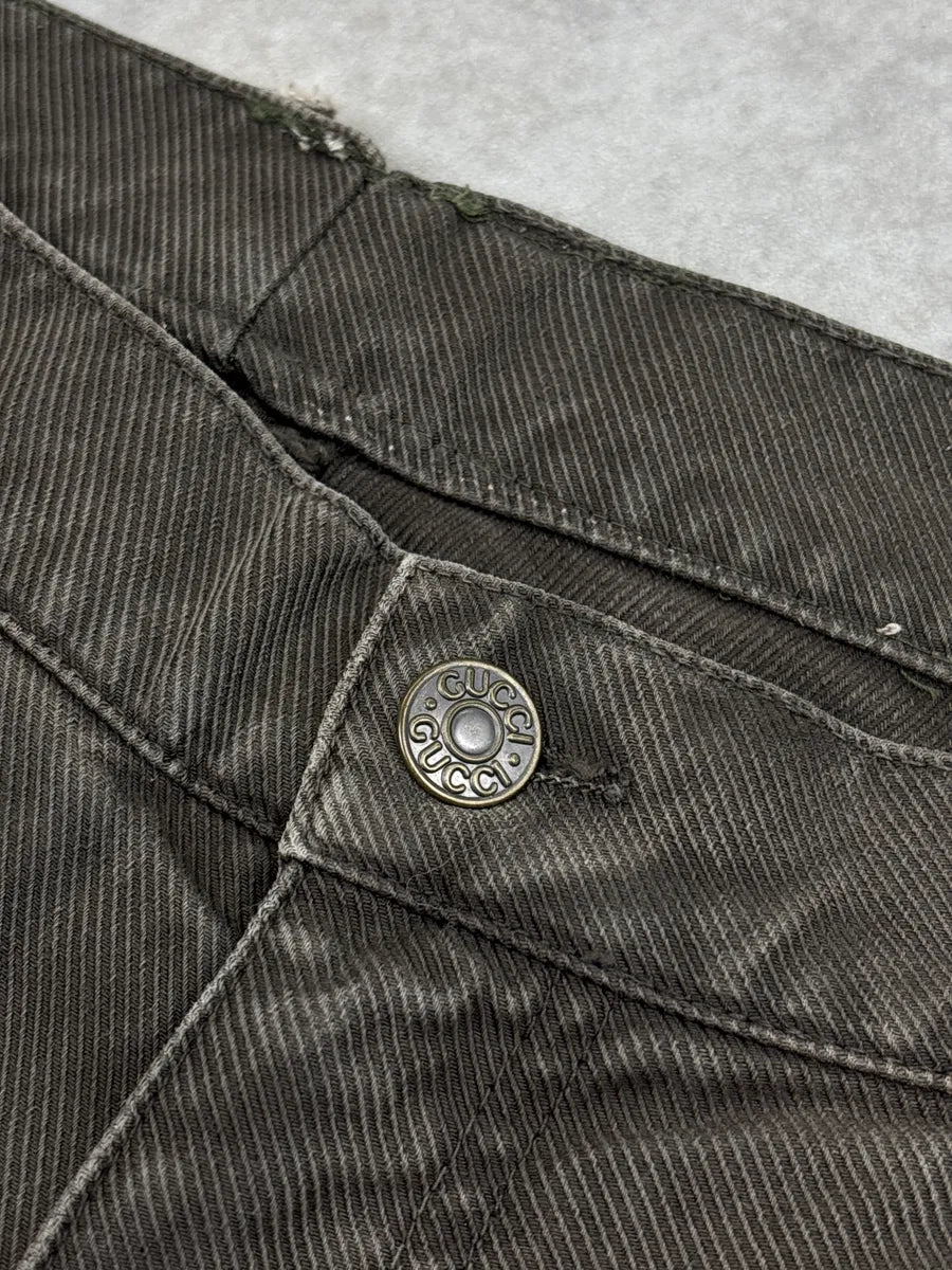 AW2006 Gucci Taupe Brown Twill Moto Jeans by Frida Giannini qpZDlRrr 7