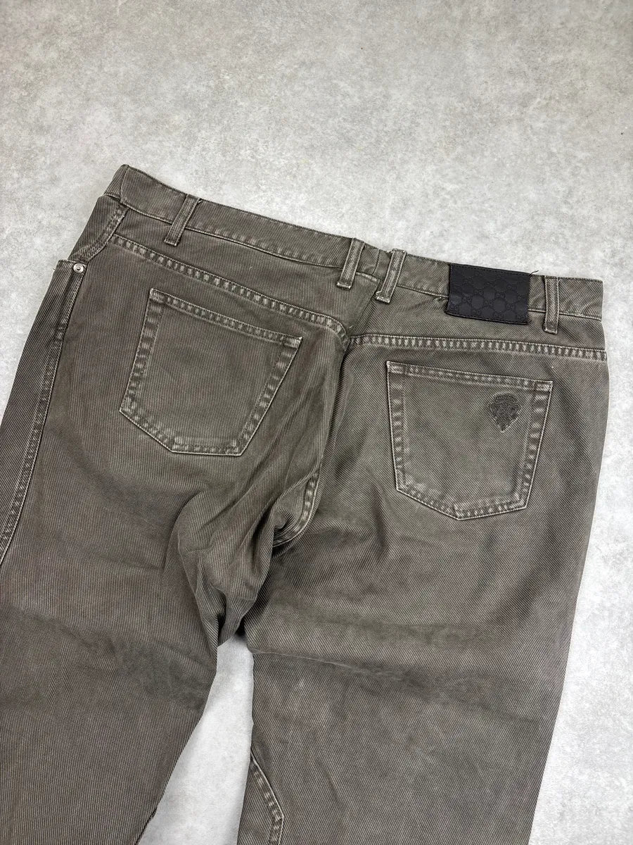 AW2006 Gucci Taupe Brown Twill Moto Jeans by Frida Giannini qpZDlRrr 8