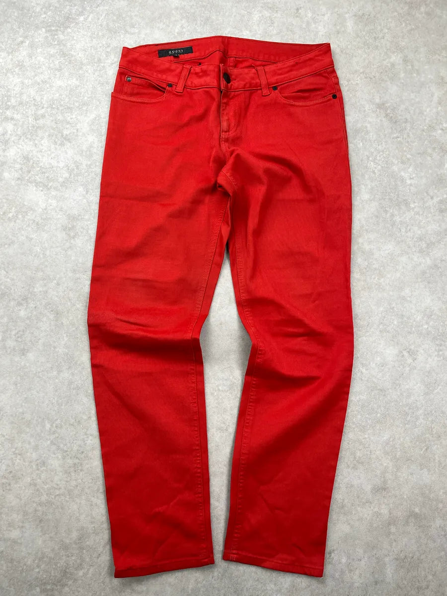 SS2008 Gucci Red Denim Logo Straight-Leg Jeans by Frida Giannini qrBXhybL 0