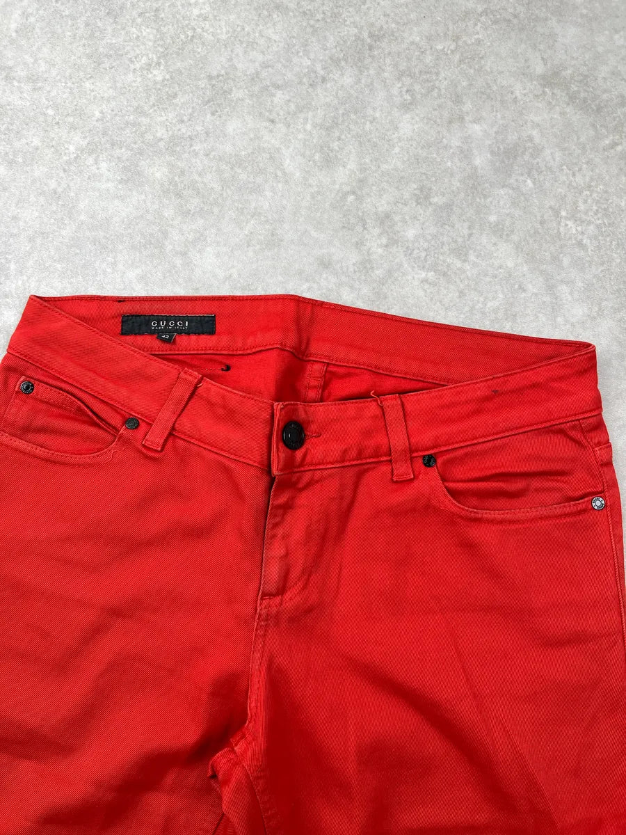 SS2008 Gucci Red Denim Logo Straight-Leg Jeans by Frida Giannini qrBXhybL 5