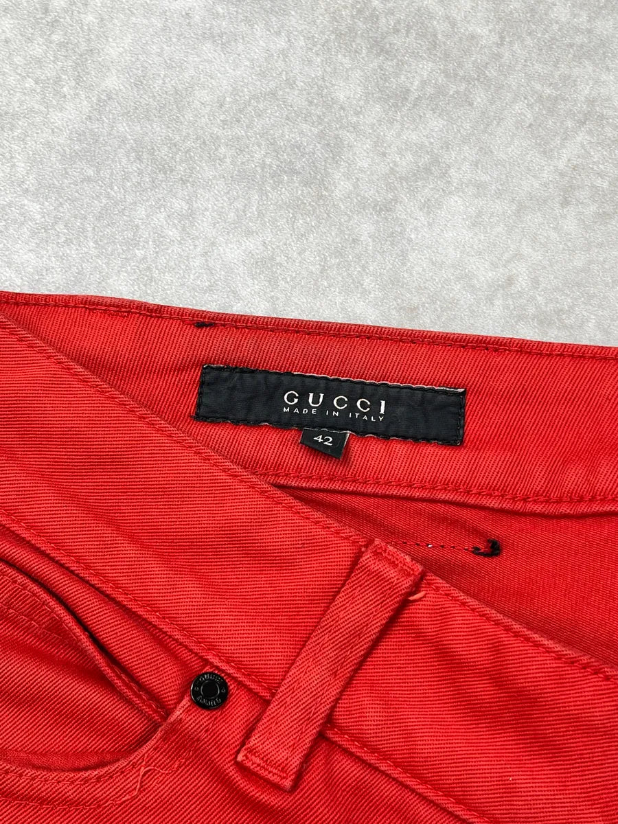 SS2008 Gucci Red Denim Logo Straight-Leg Jeans by Frida Giannini qrBXhybL 10