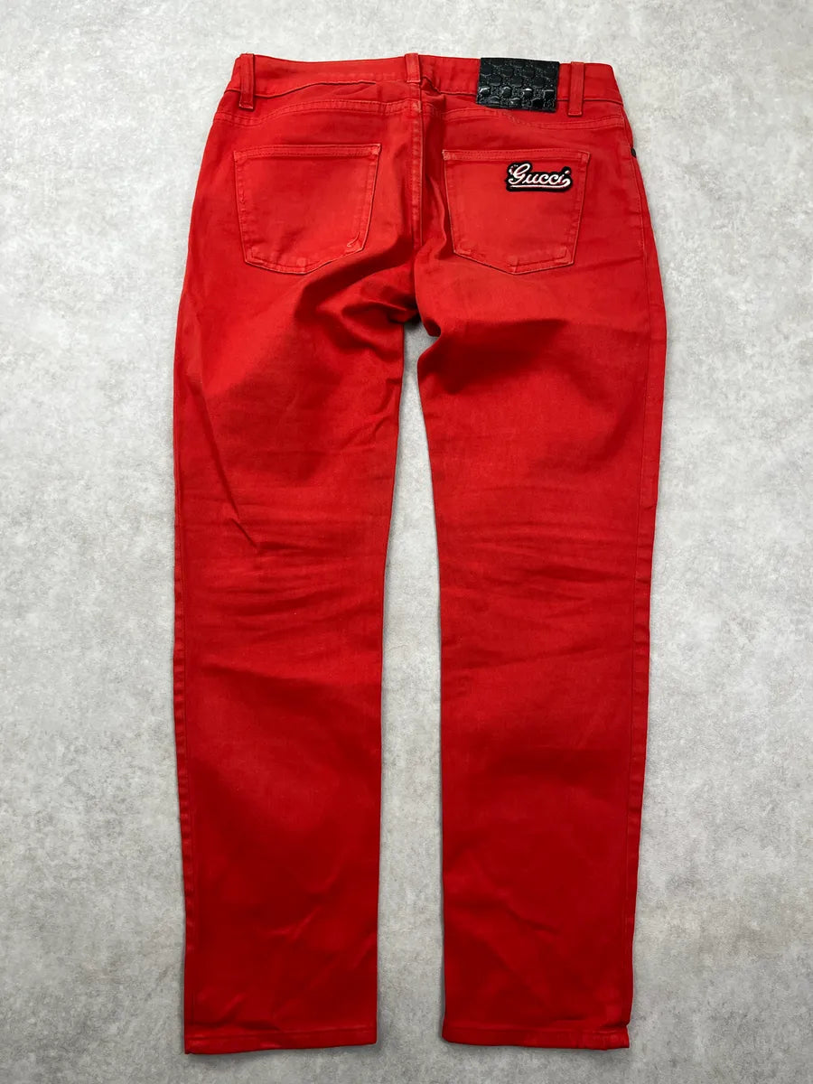 SS2008 Gucci Red Denim Logo Straight-Leg Jeans by Frida Giannini qrBXhybL 4