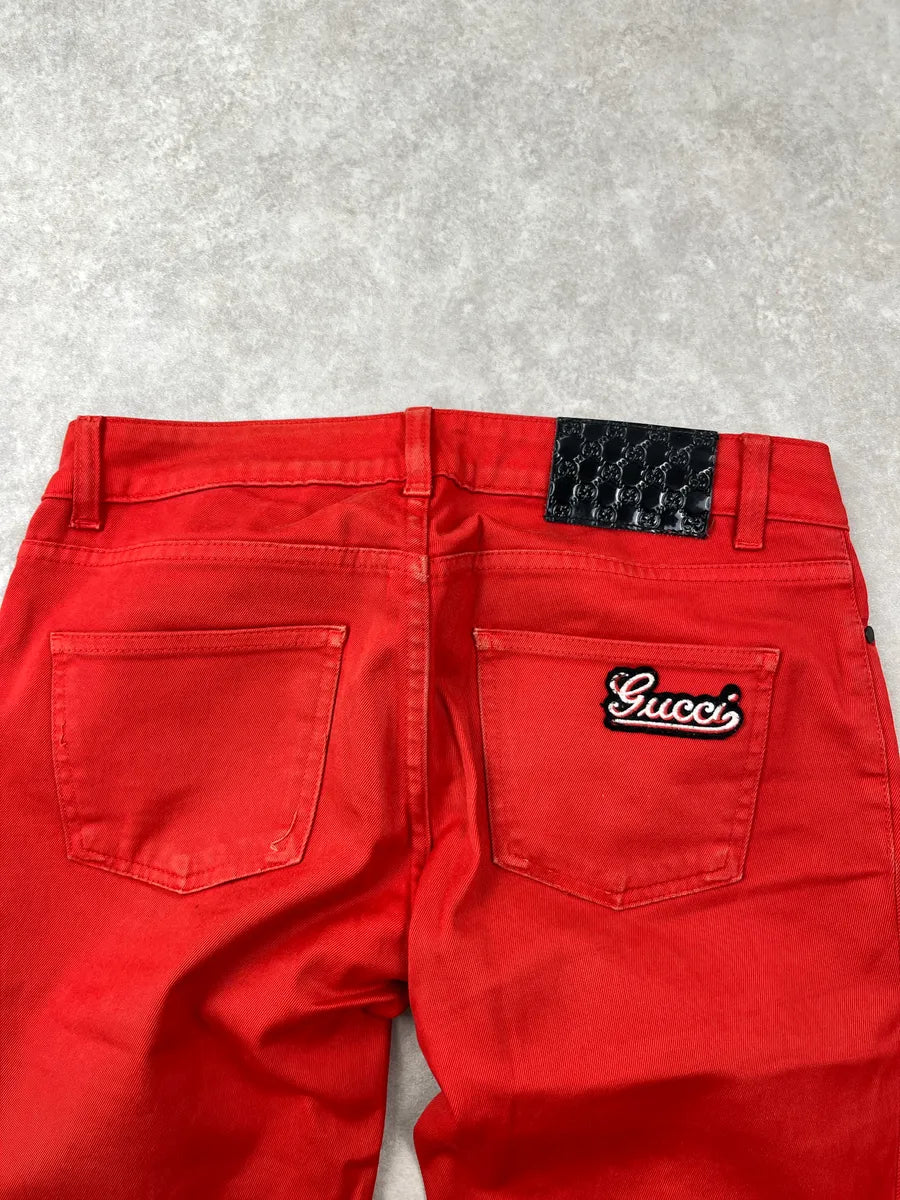 SS2008 Gucci Red Denim Logo Straight-Leg Jeans by Frida Giannini qrBXhybL 6