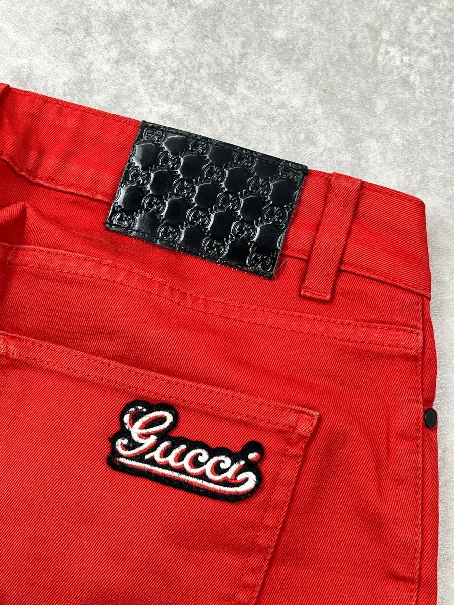 SS2008 Gucci Red Denim Logo Straight-Leg Jeans by Frida Giannini qrBXhybL 9