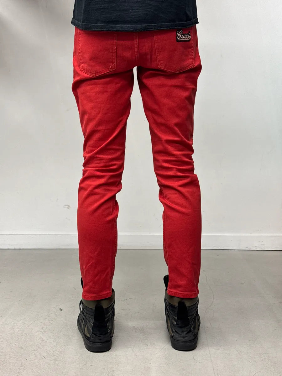 SS2008 Gucci Red Denim Logo Straight-Leg Jeans by Frida Giannini qrBXhybL 3