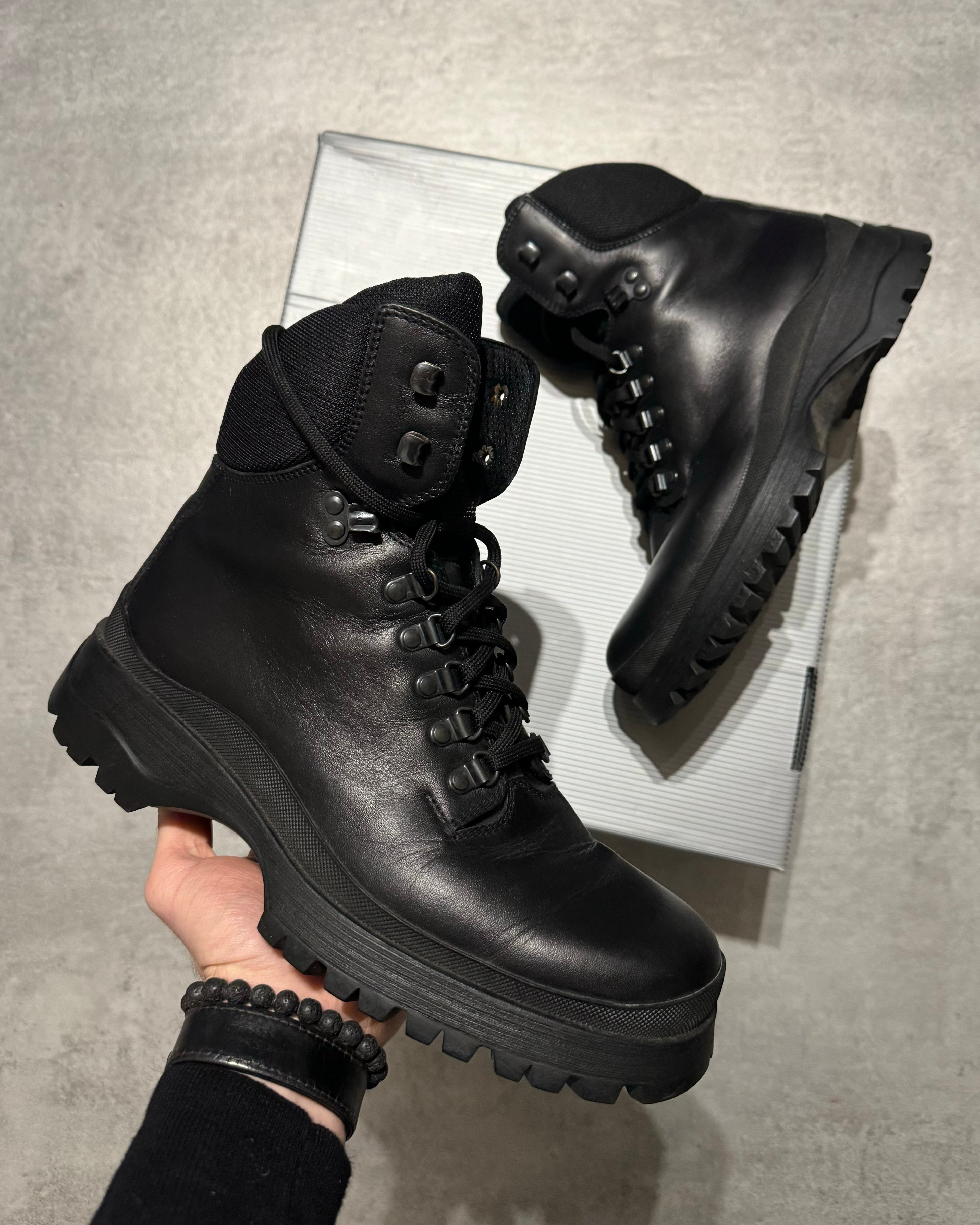FW1999 Prada Black Leather Hiking Boots (42) - 1