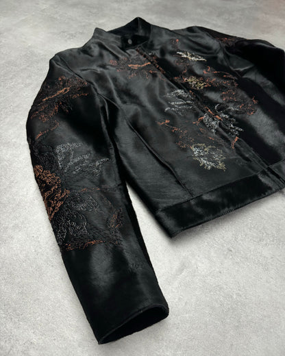 FW2018 Emporio Armani Pony Hair Floral Embroidery Leather Jacket (S/M) - 8