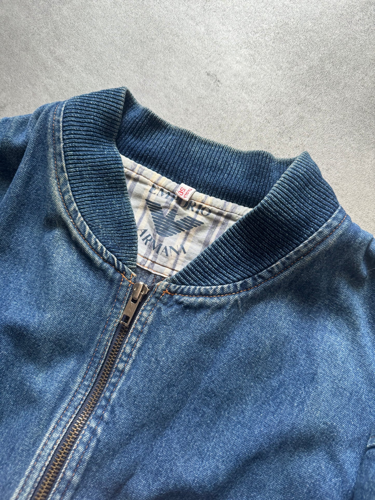 1990s Emporio Armani Relaxed Denim Bomber Jacket (M) - 8