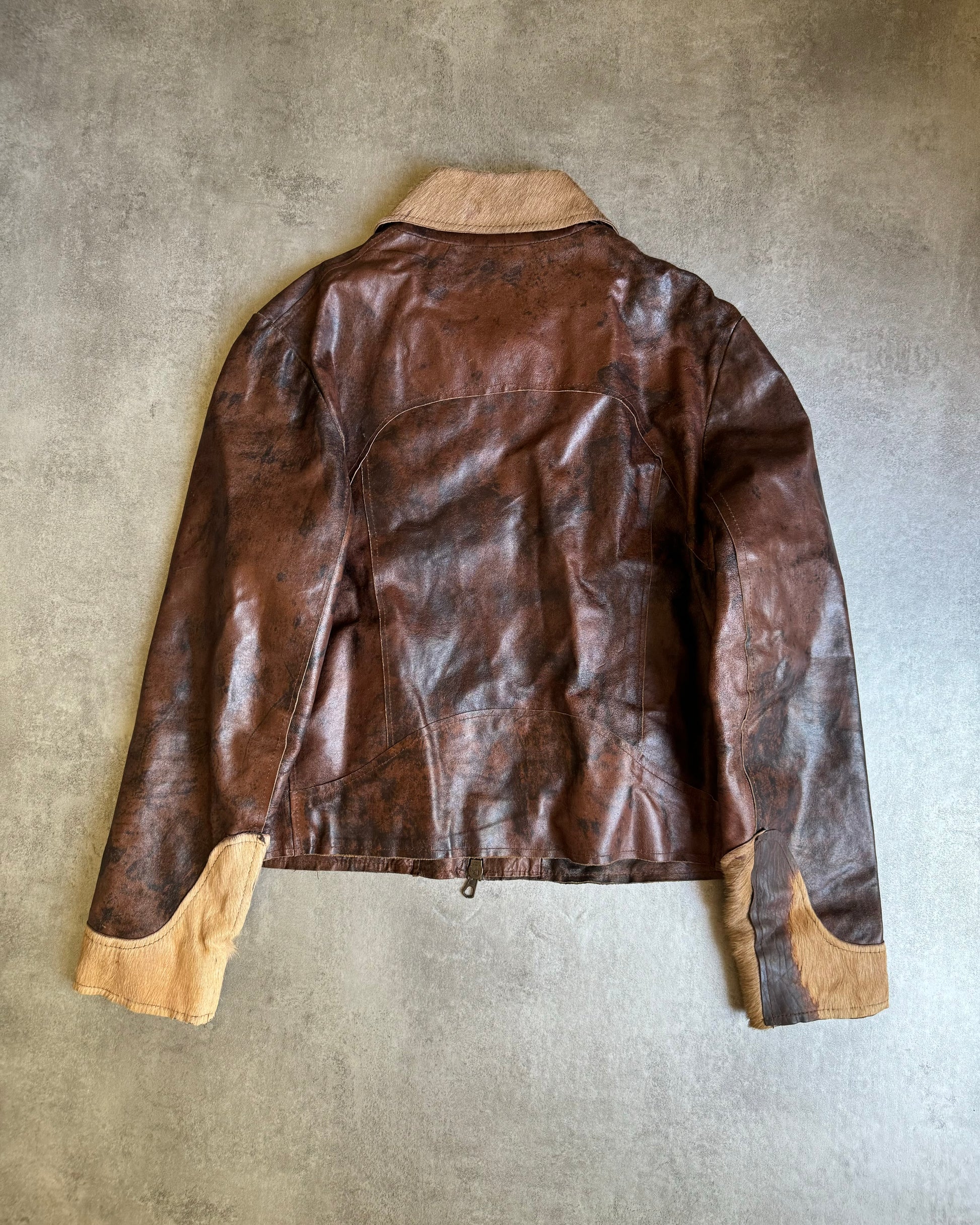 2000s Imperial Brown Fur Leather Cow Jacket (L) - 3