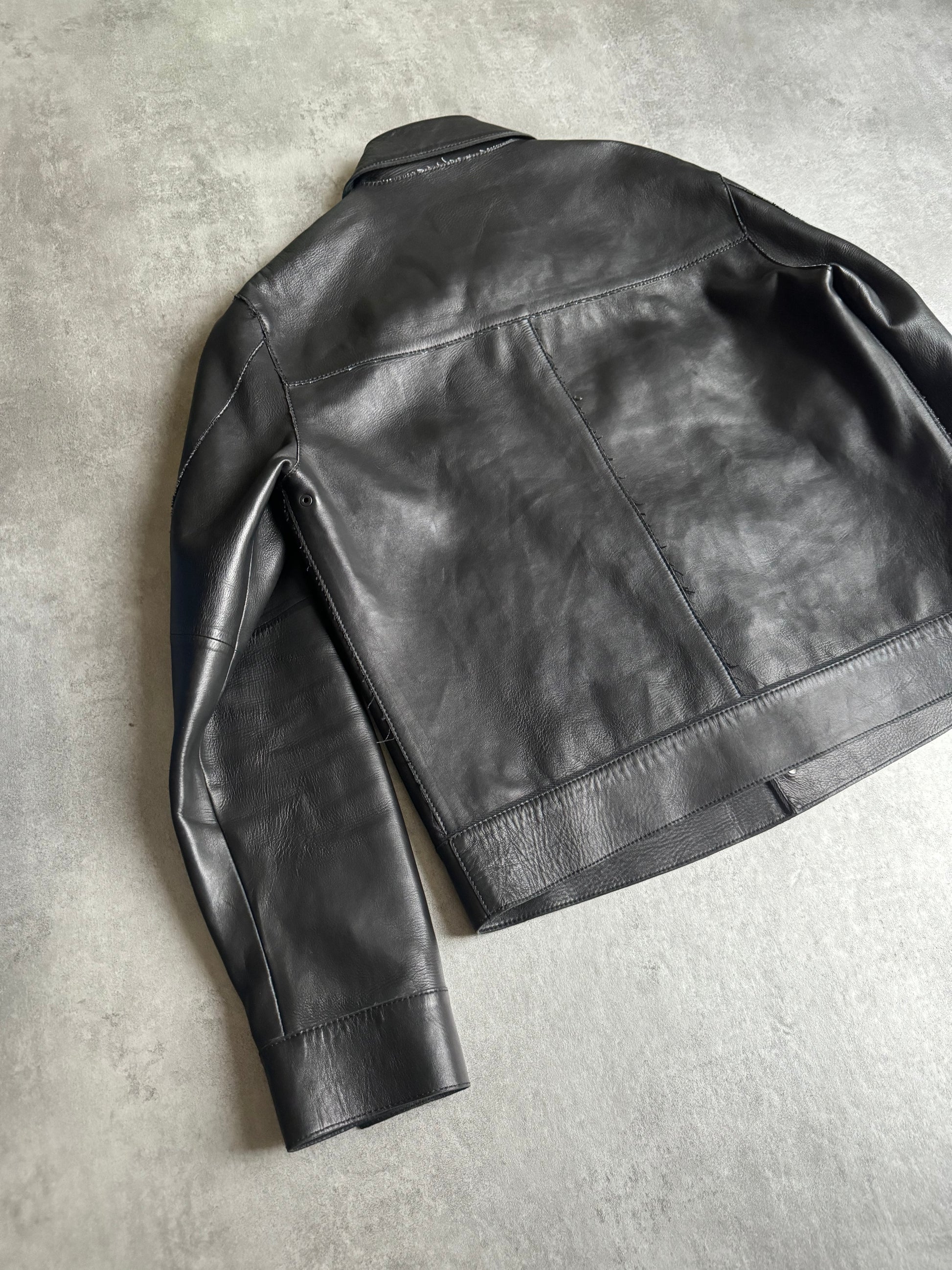 AW2016 Emporio Armani Distressed Black Minimalist Leather Jacket (L) - 10