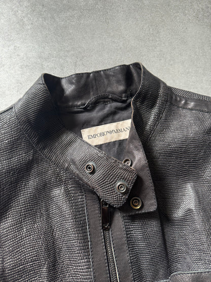 AW2005 Emporio Armani Cracked Biker Leather Jacket  (L) - 10