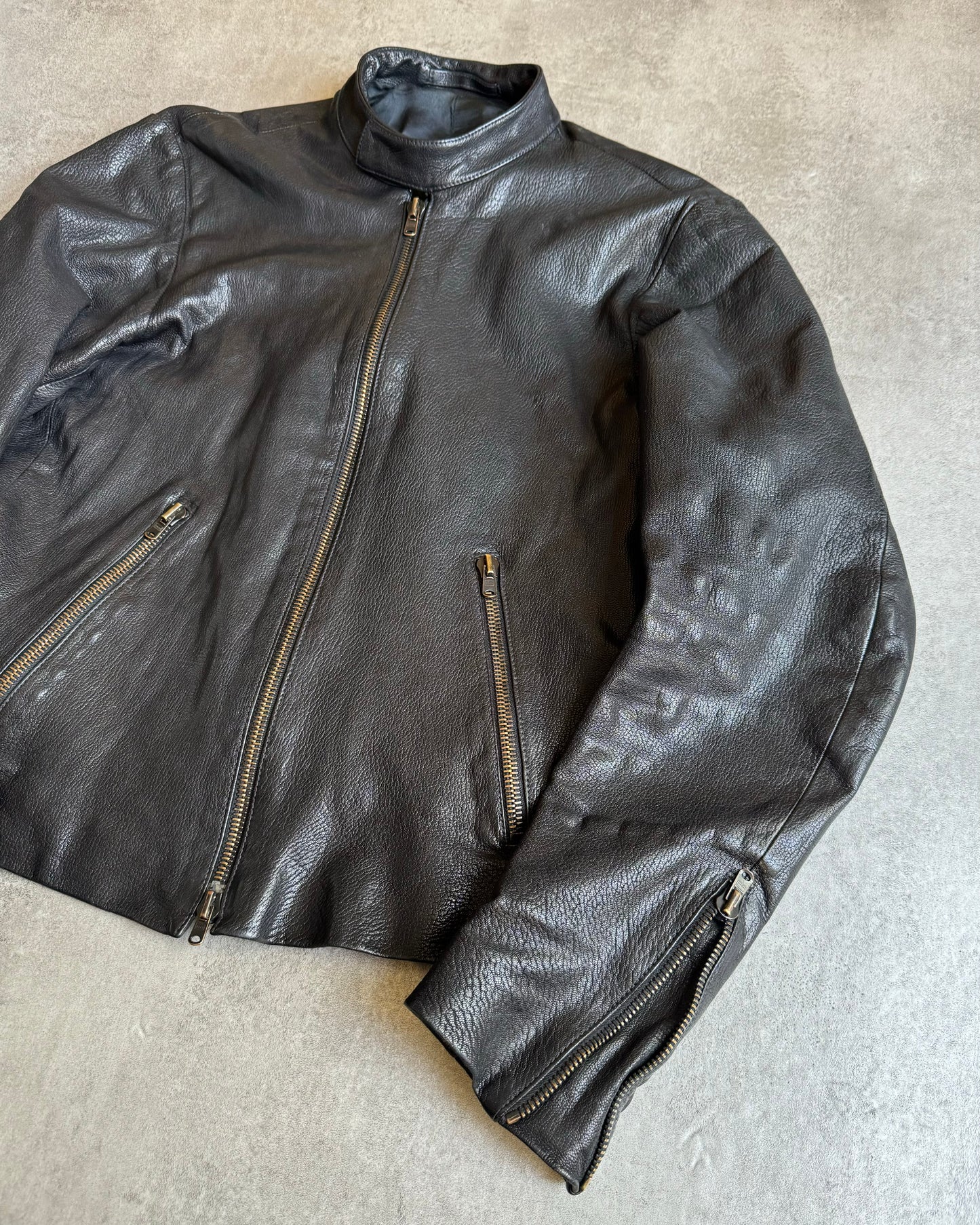 SS2003 Yohji Yamamoto Sample Biker Black Leather Jacket (S) - 4