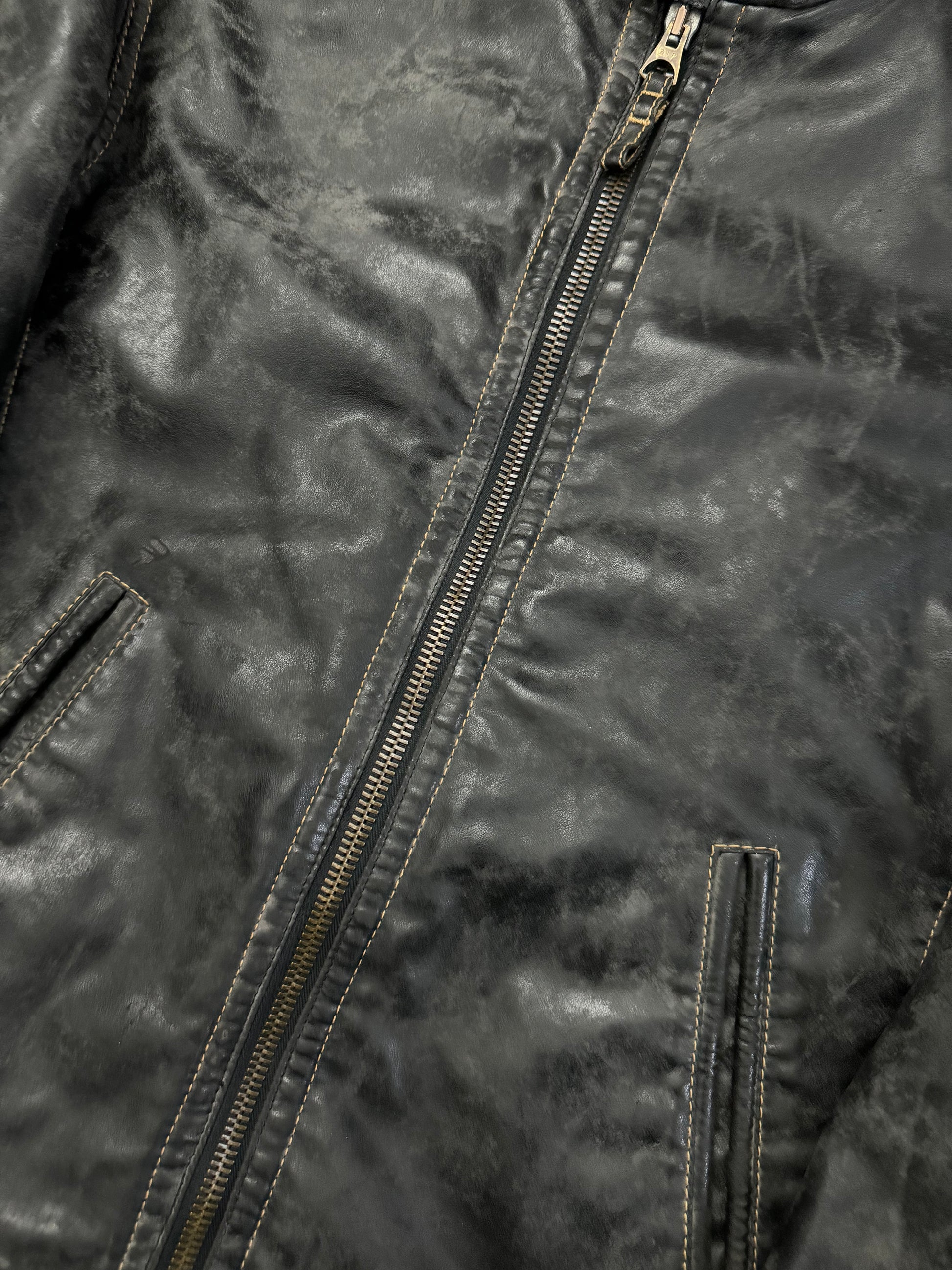 2000s Armani Eroded Tern Black Biker Leather Jacket (L) - 7