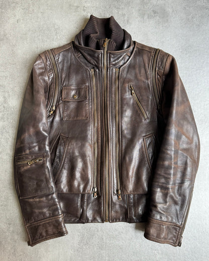 AW2004 Dolce & Gabbana Brown 2 in 1 Detachable Leather Jacket (M) - 2