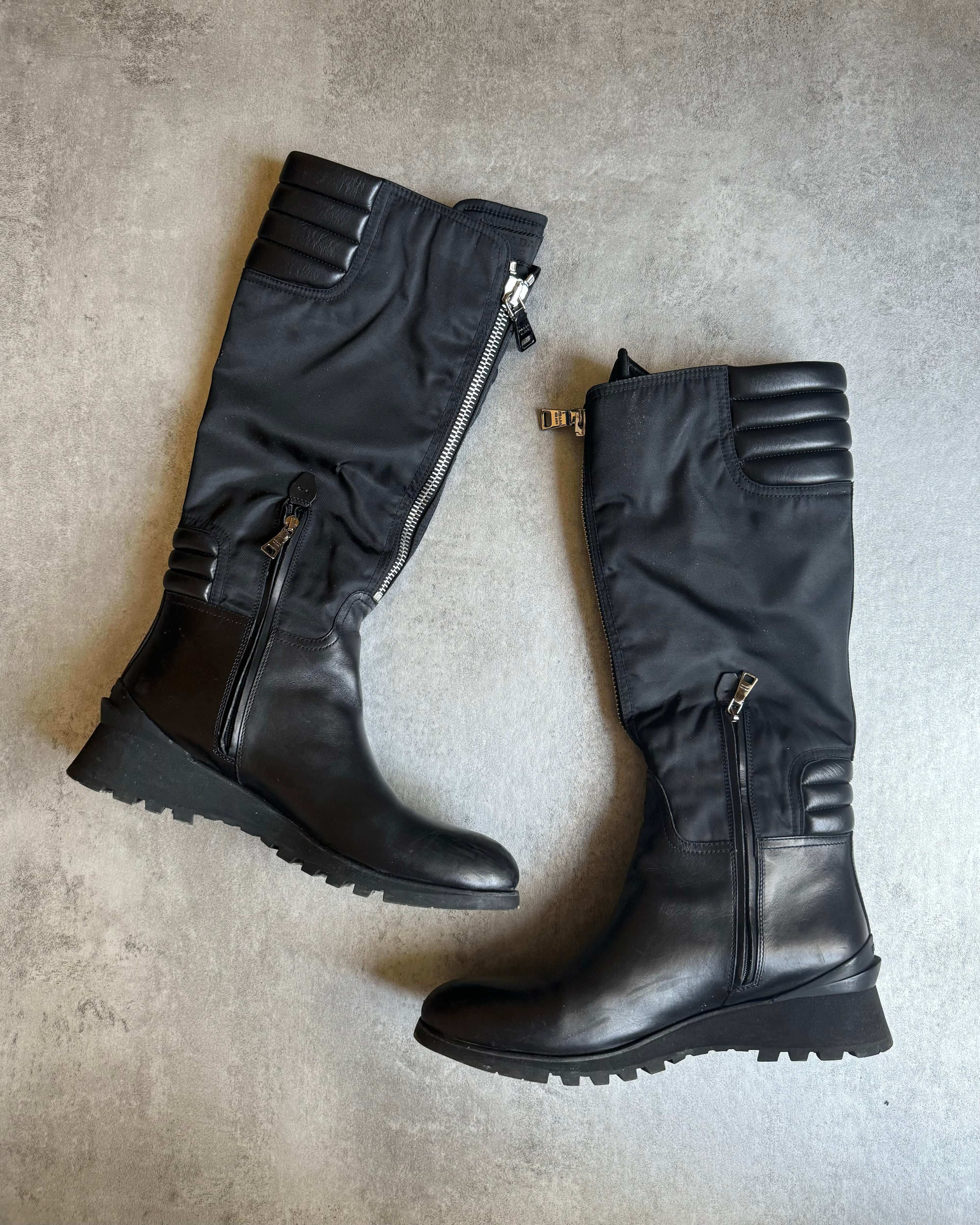 2000s Prada Black Biker Leather Moto Boots (41) - 3