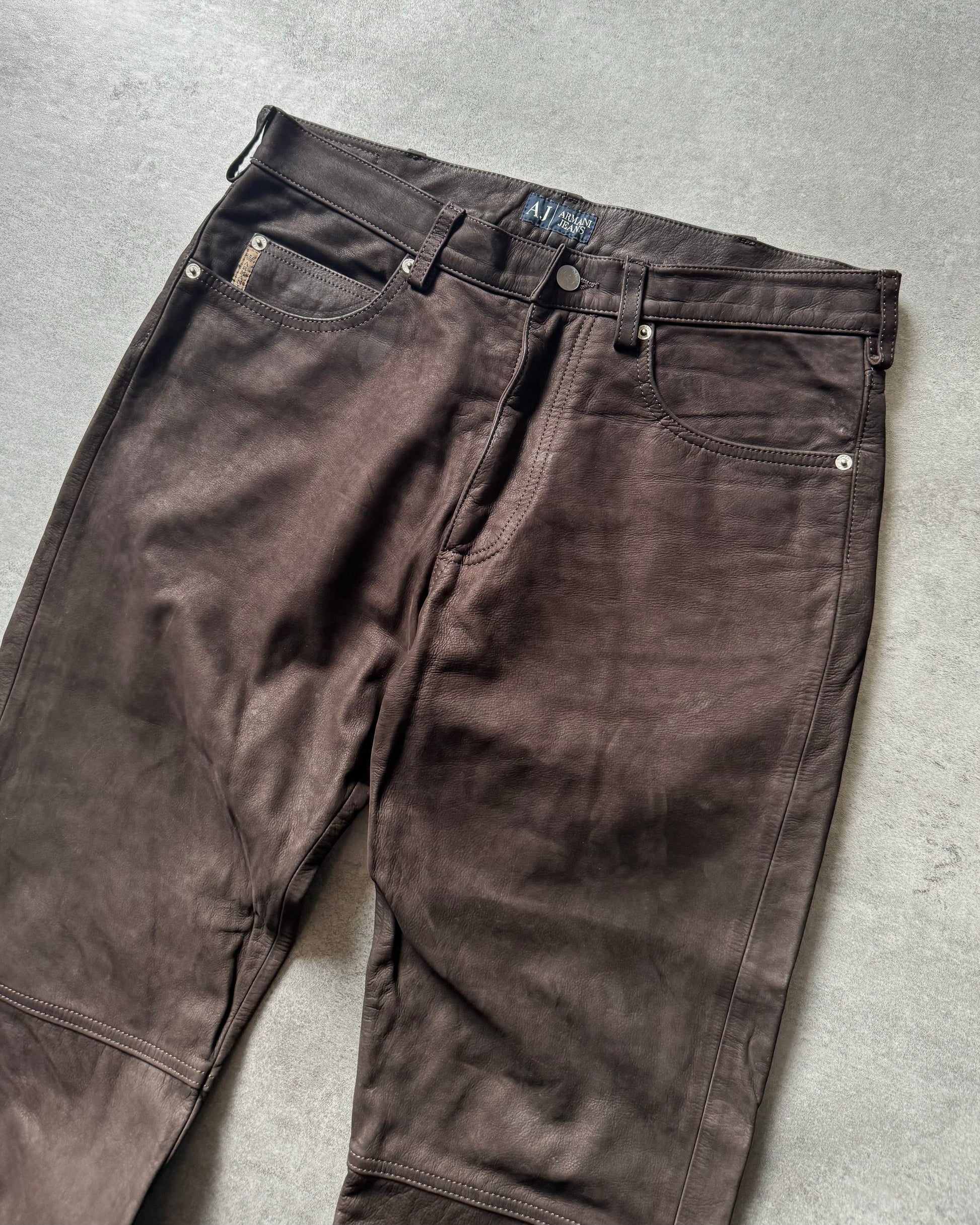 2000s Armani Brown Cozy Leather Pants (L) - 9