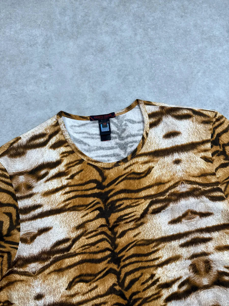 2000s Roberto Cavalli Brown Tiger Hallucination Pattern T-Shirt rMhGiCmd 5