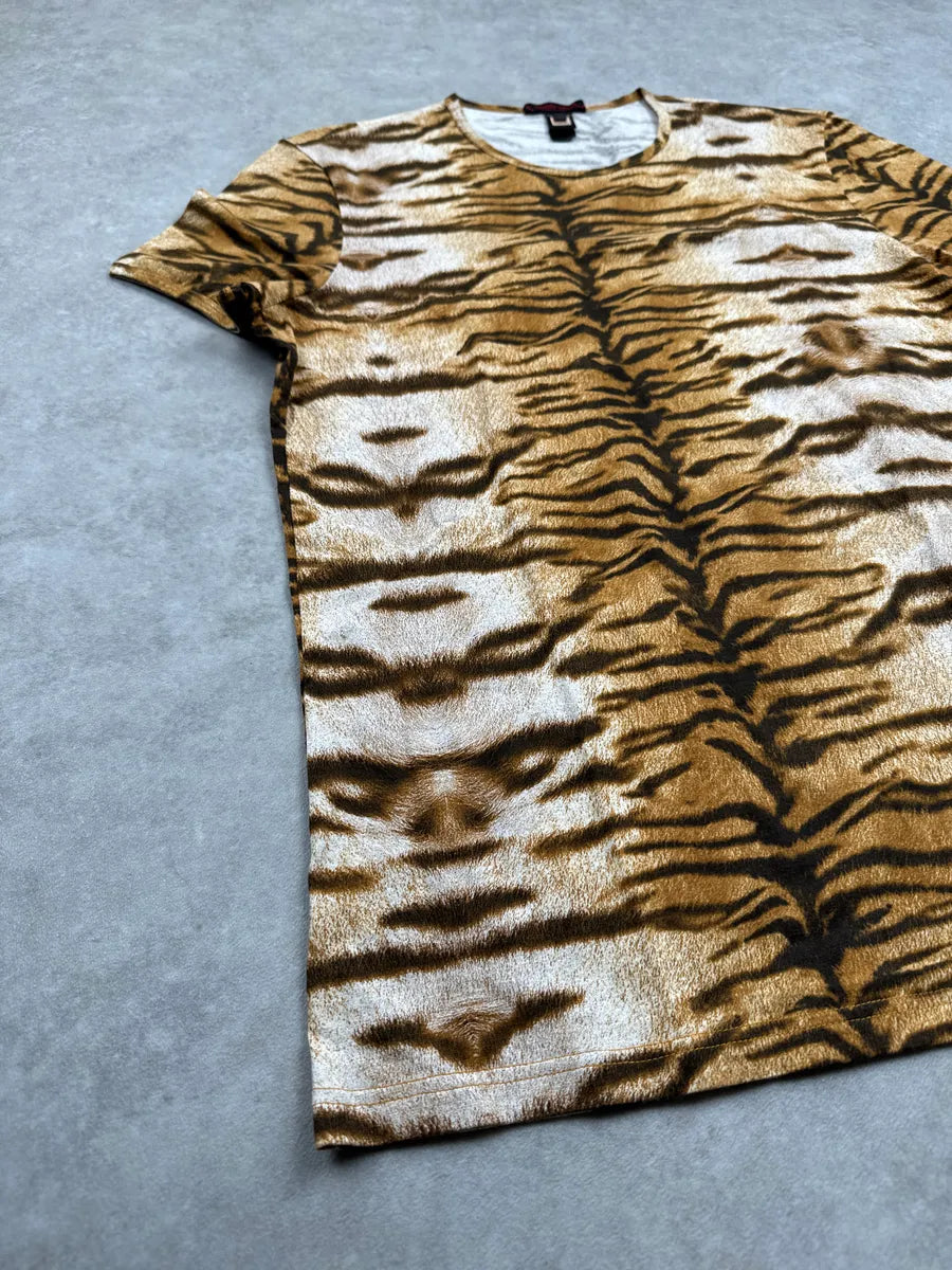 2000s Roberto Cavalli Brown Tiger Hallucination Pattern T-Shirt rMhGiCmd 6