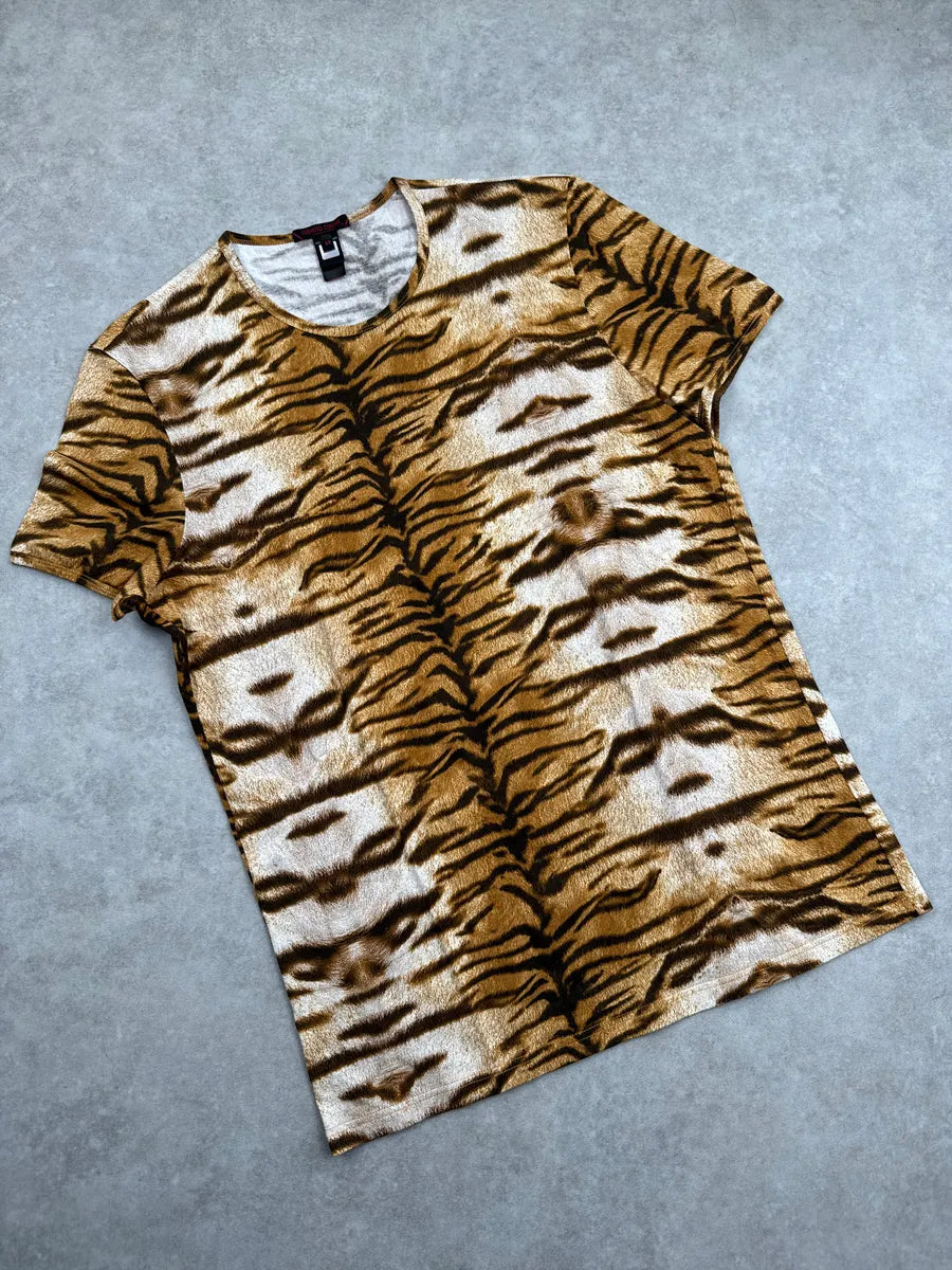 2000s Roberto Cavalli Brown Tiger Hallucination Pattern T-Shirt rMhGiCmd 3