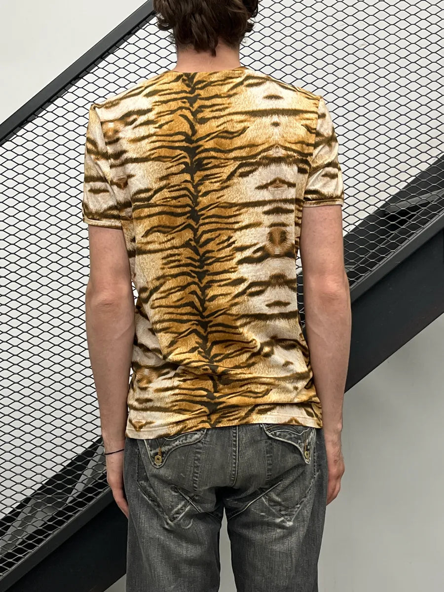 2000s Roberto Cavalli Brown Tiger Hallucination Pattern T-Shirt rMhGiCmd 2